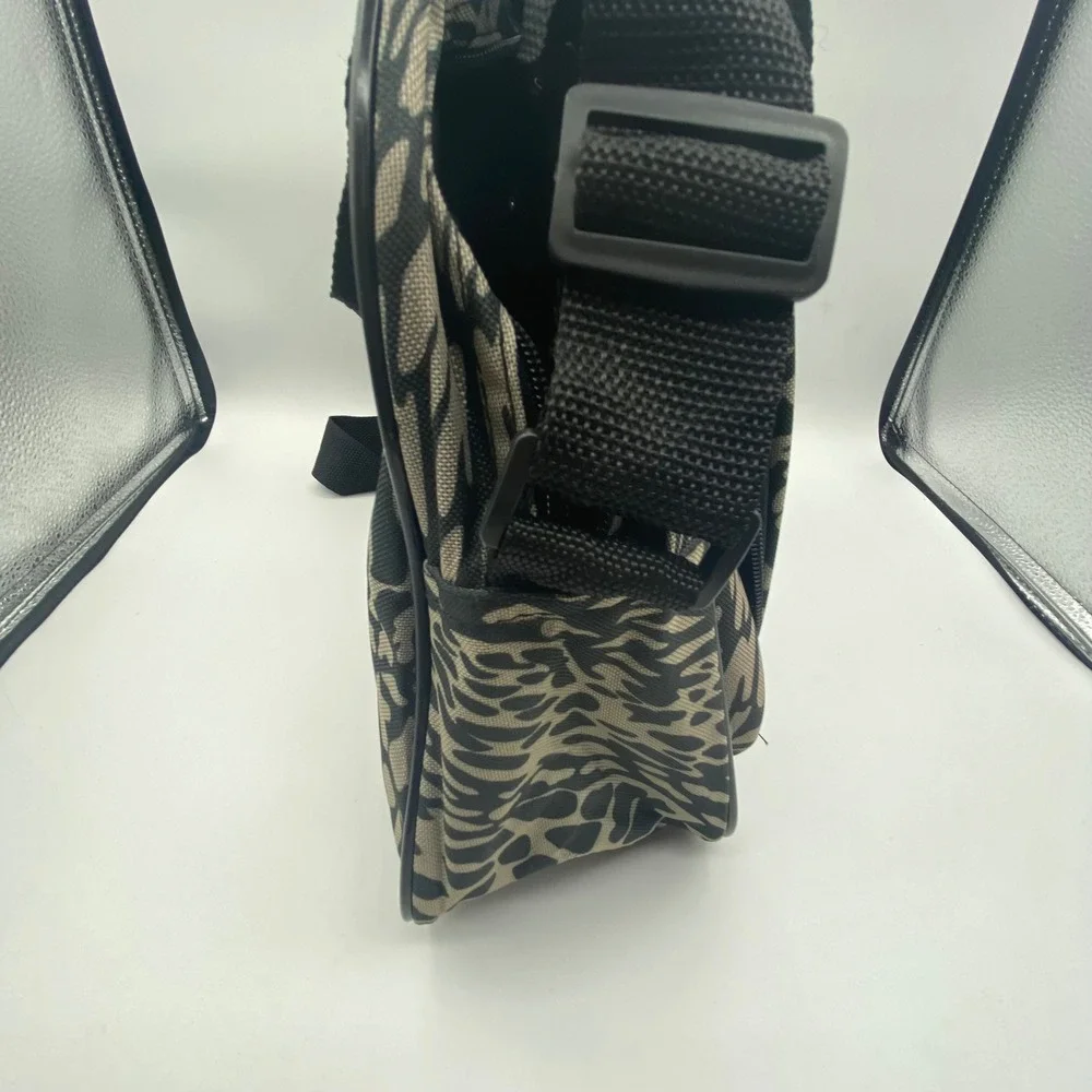 TAG Small Messenger Bag Grey Black Animal Print Canvas Crossbody